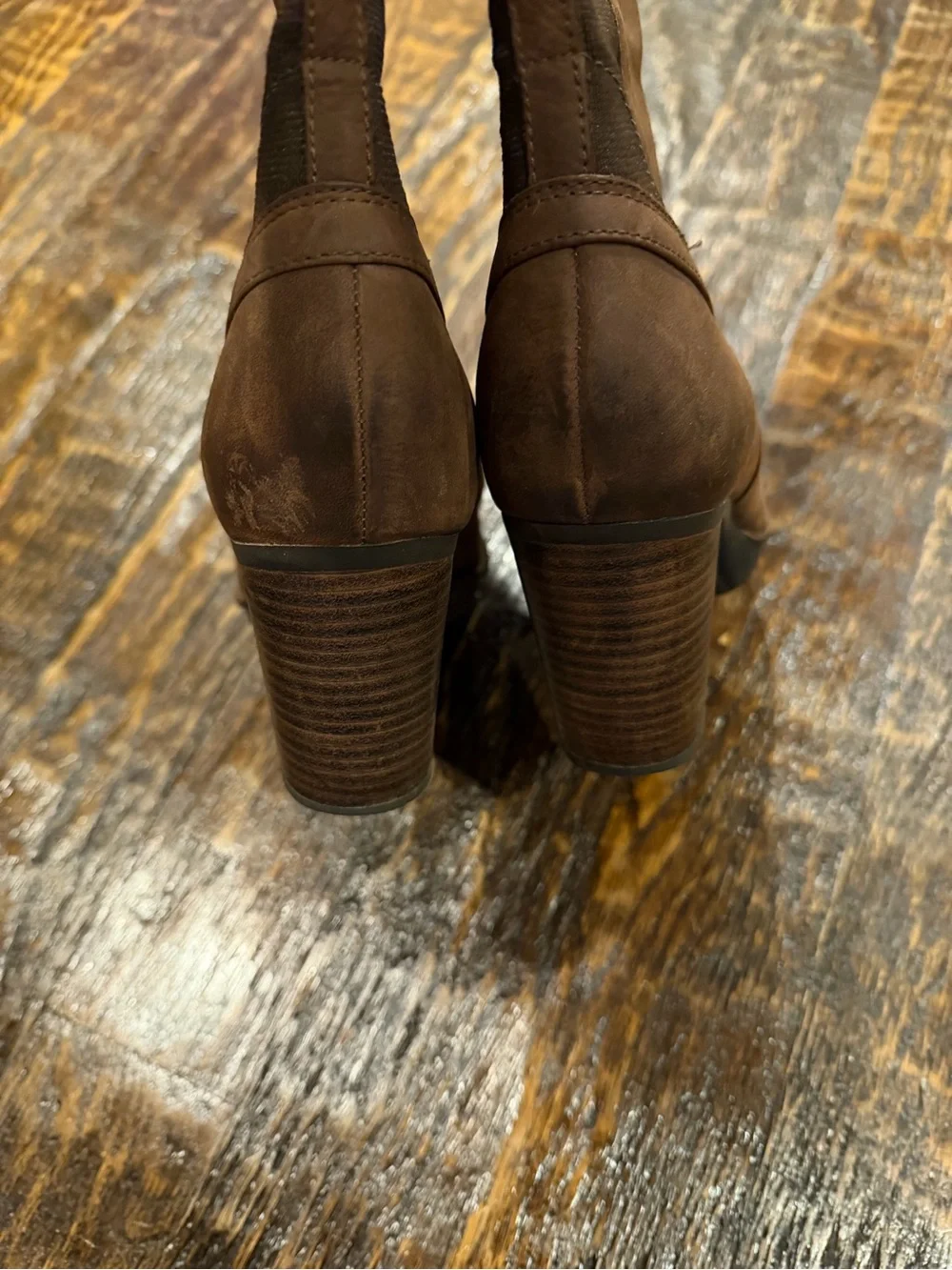 Rockport Women's Tall stacked heel stretch Brown Knee high leather Boots